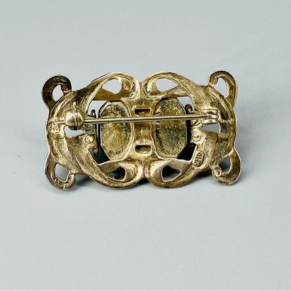 Vintage Art Nouveau Sterling Silver Pin Chrysoprase Stone - Picture 11 of 16